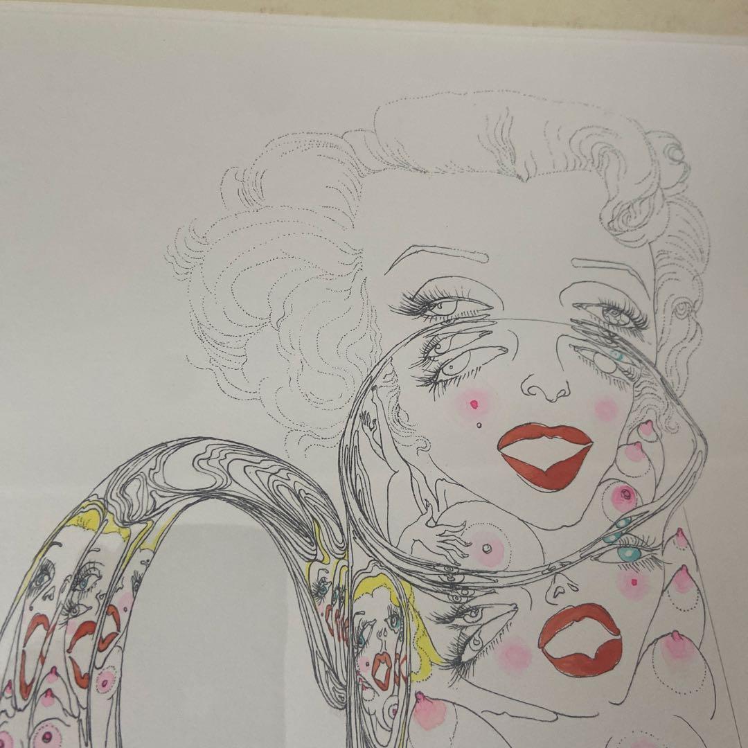 スズキシン一　マリリン・モンロー ペン画　版画