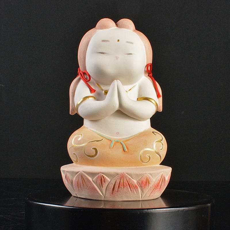 博多人形　人形師　二代戸畑茂四郎作　福々観音　置物　台付　V　R7113