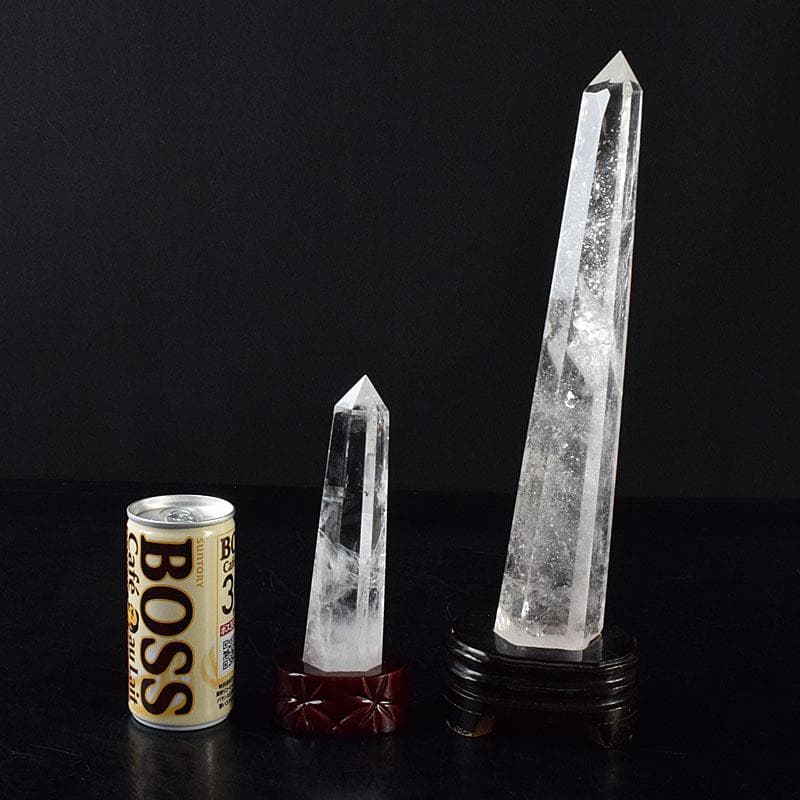風水　縁起物　水晶　クリアクォーツ　台付　置物　2点まとめて　C　8196