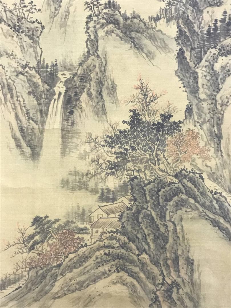 張丹/秋山瀑流図/山水図/山水画賛/掛軸/名家伝来/AD-716