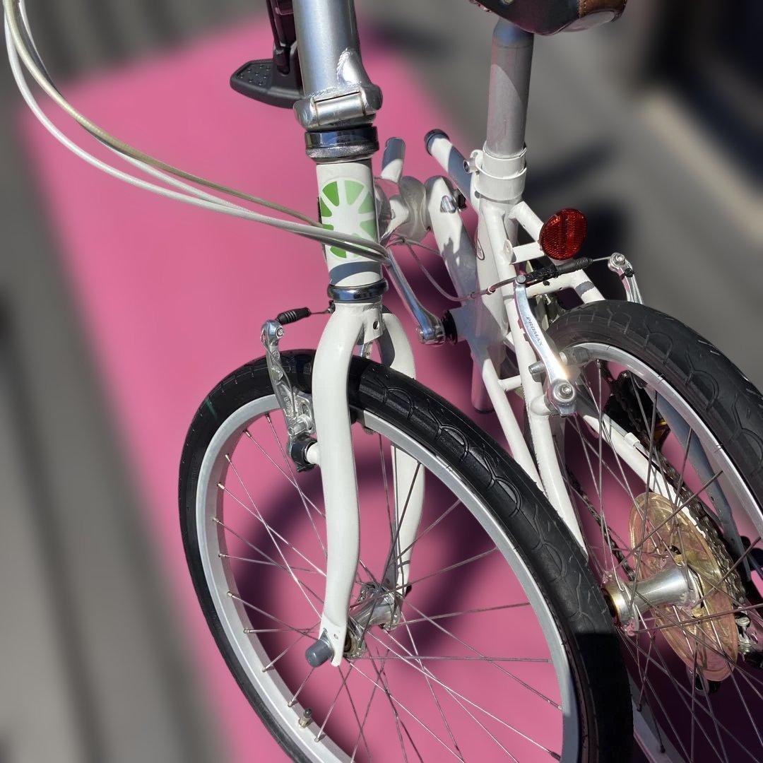 DAHONホワイト折りたたみ自転車20inch ブリヂストン空気入れ付き［美品］