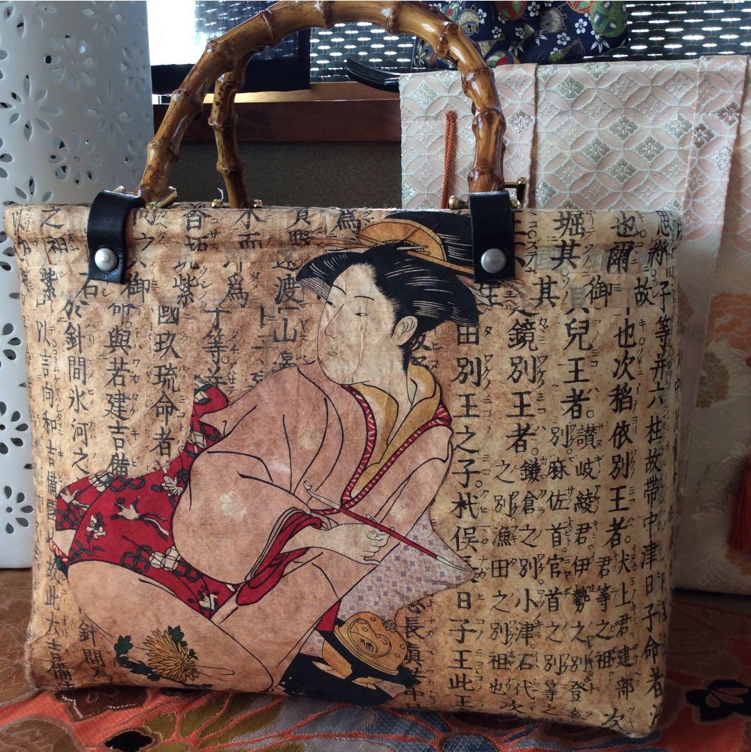 竹製手付き浮世絵かご