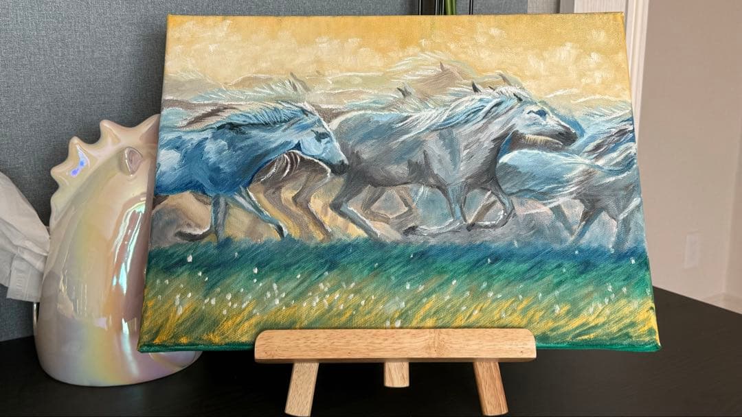 「馬の群れ」　手描き　油絵　風景画　原画　油彩画