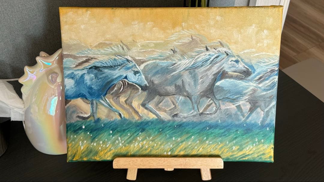 「馬の群れ」　手描き　油絵　風景画　原画　油彩画