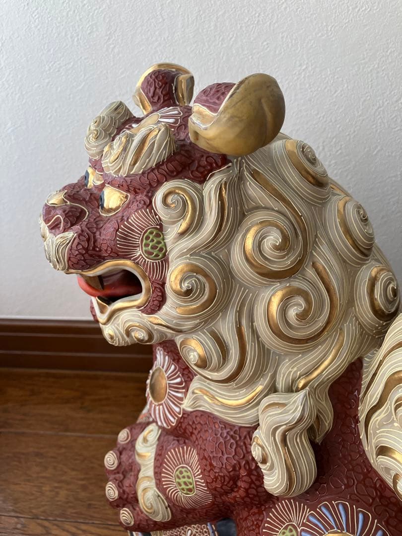 九谷焼 獅子 玉乗り　置物　厄除け　魔除け　特大　約40cm