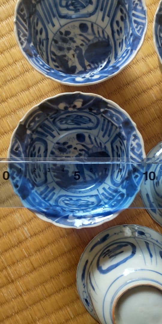 古染付　染付向付5客　江戸時代　古伊万里　王地山焼
