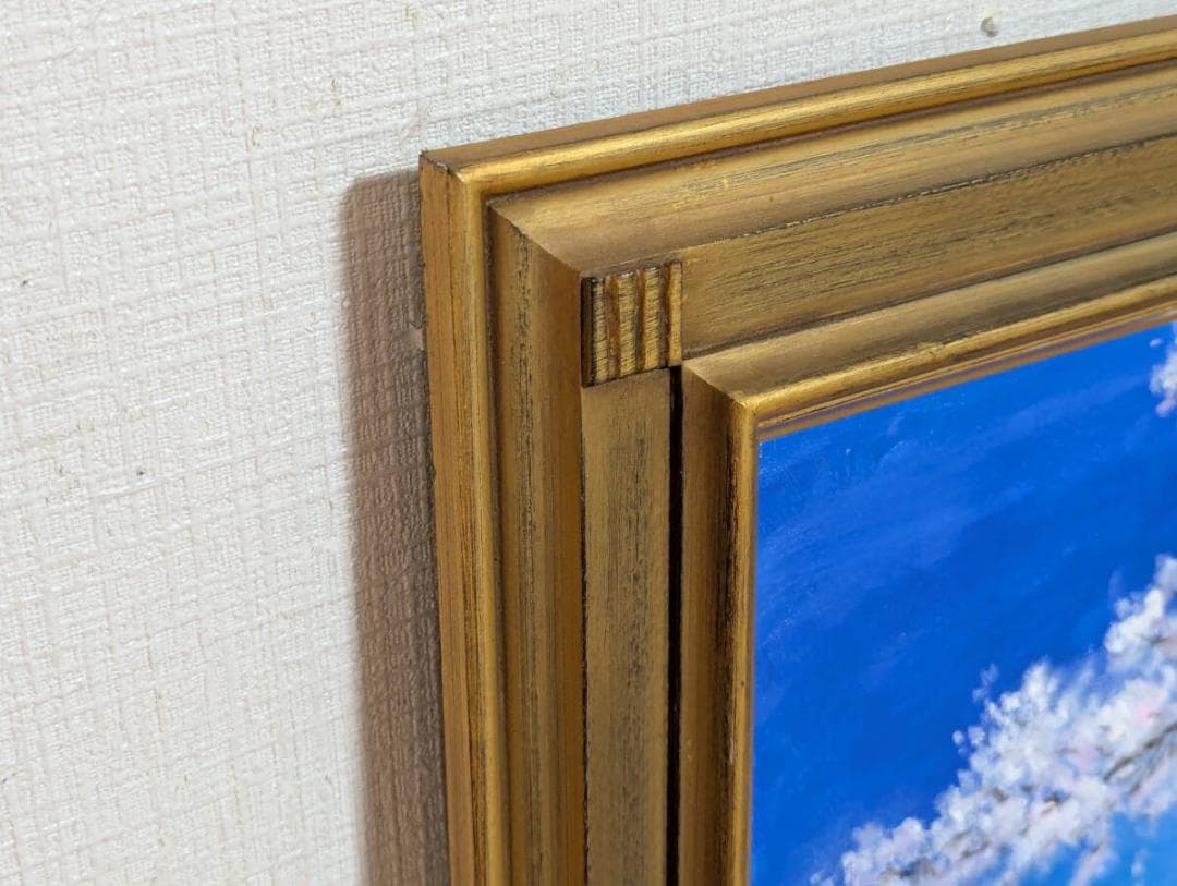 【真作】絵画　油彩6号　富士山と桜の風景画　油彩画　額装品　Z139