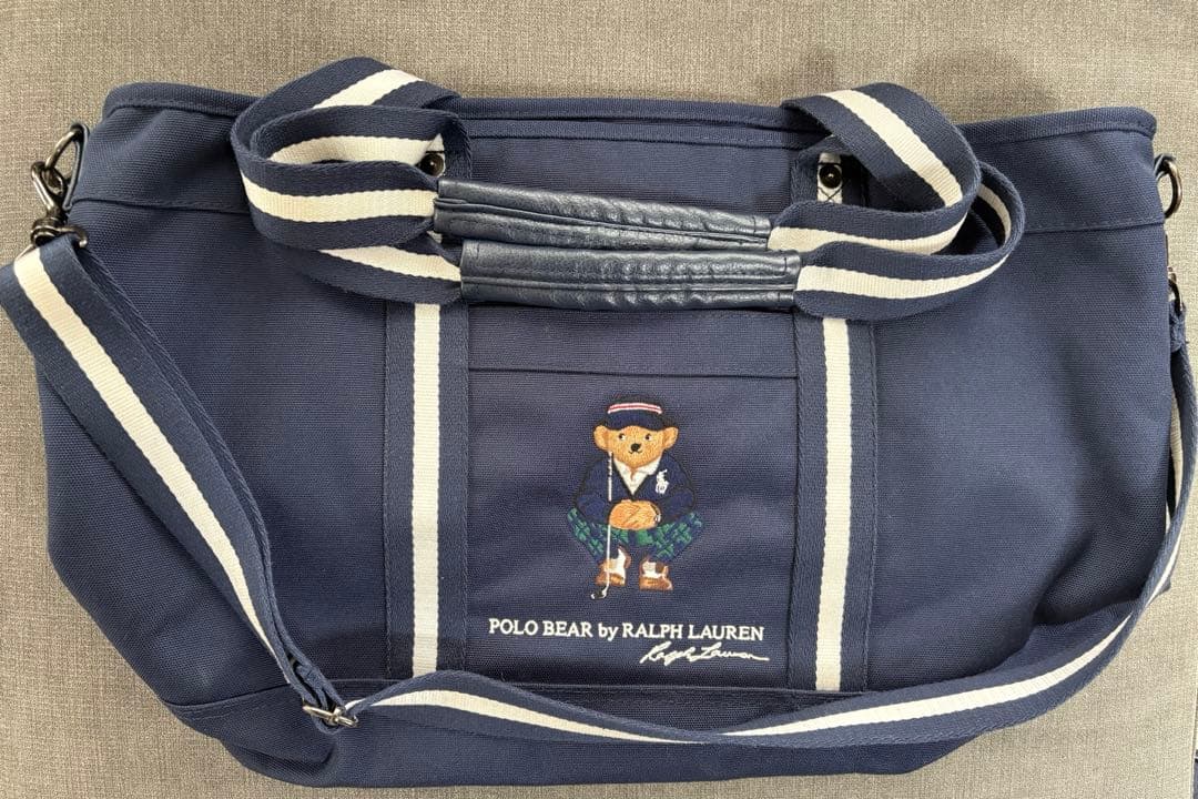 ポロラルフローレンPOLO ゴルフ　ネイビー ボストンバッグ ベア刺繍