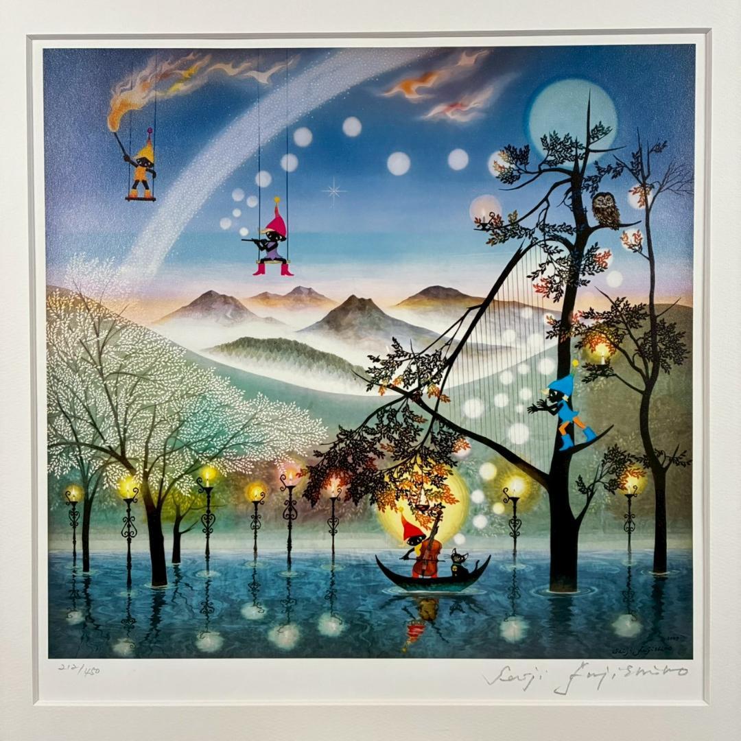 美品 藤城清治「ともしび」レフグラフ 直筆サイン・保証書有 影絵作家 お洒落額装