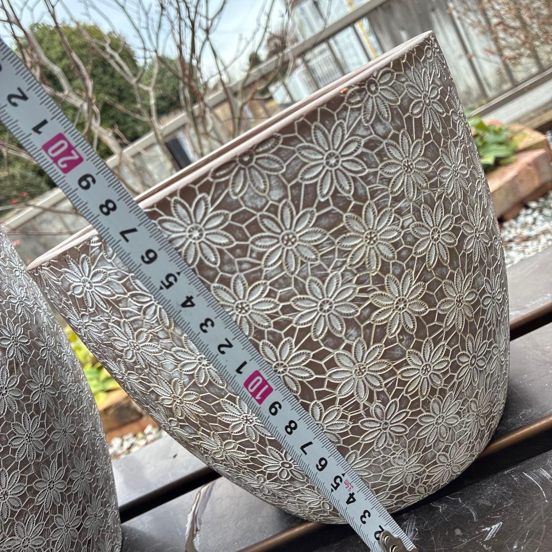 レース模様カラーテラコッタ植木鉢　3個セット