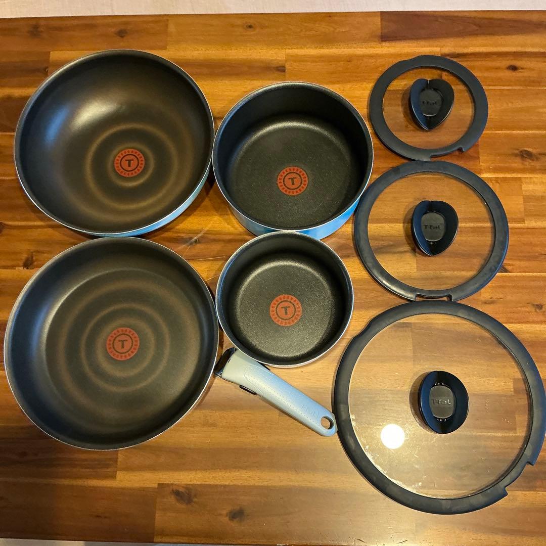 T-fal ティファール　スカイブルー・プレミア 8点セット　ガス火対応