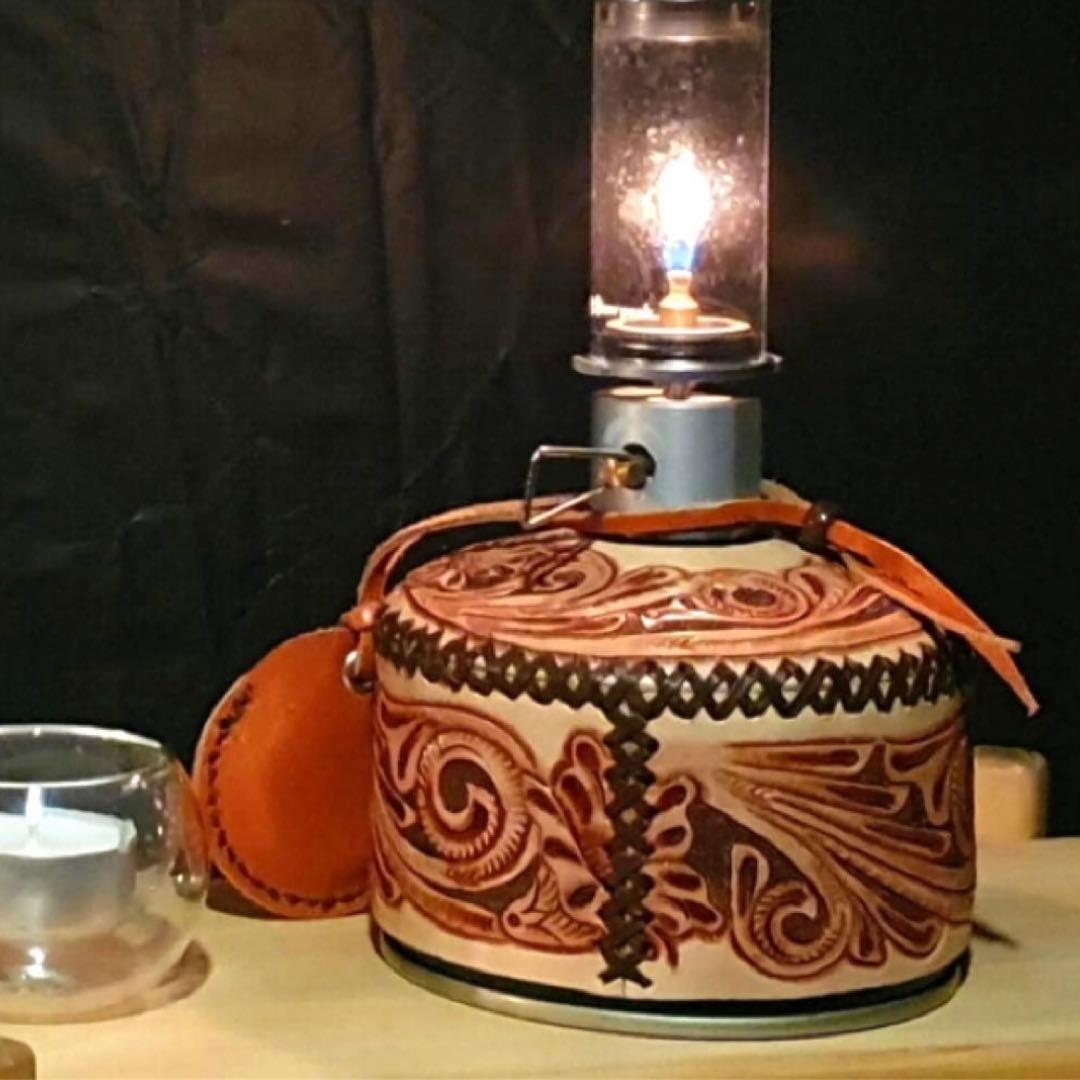 本革カービング　OD缶カバー ガスカートリッジカバー ハンドメイド