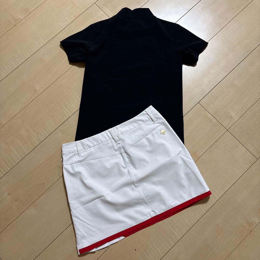 DESCENTE デサント　ゴルフ　モックネックシャツ　黒　スカート 白 L/L