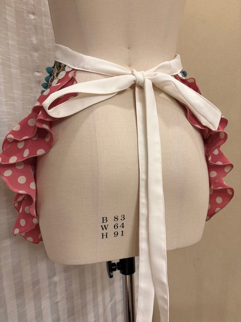 フラメンコ衣装　エプロン＆シージョセット　アイボリーボタニカル　ピンク水玉