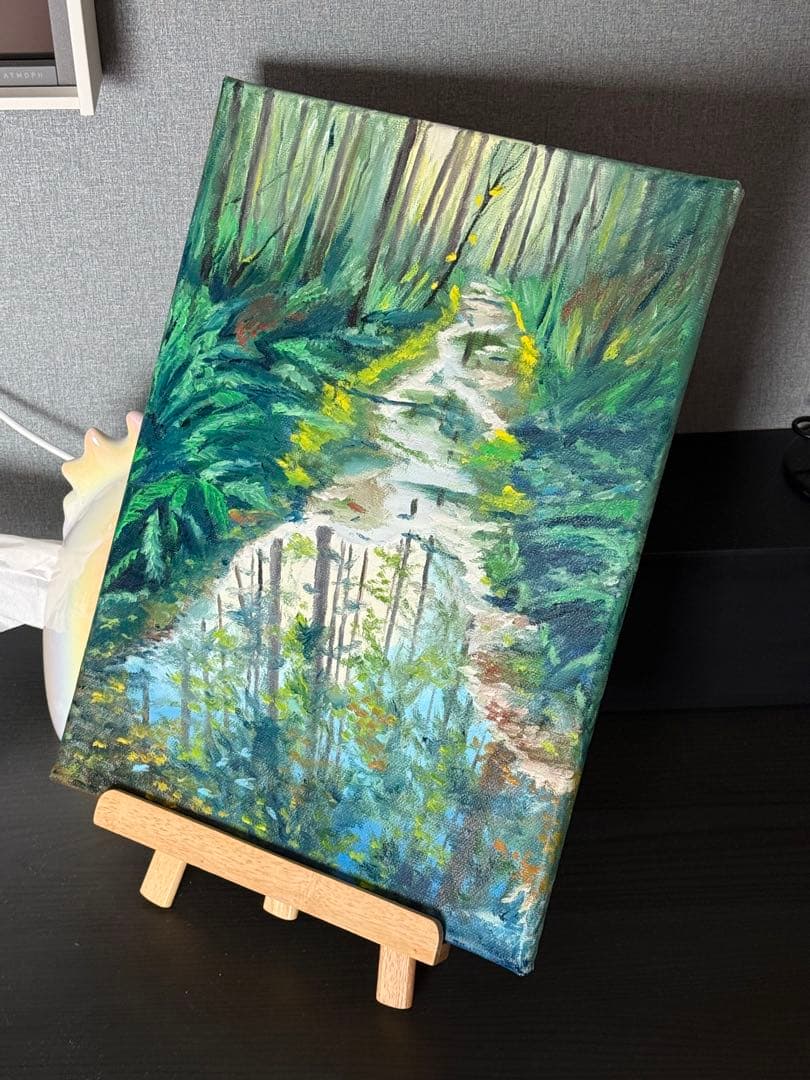「林間倒影」　手描き　油絵　風景画　原画　油彩画