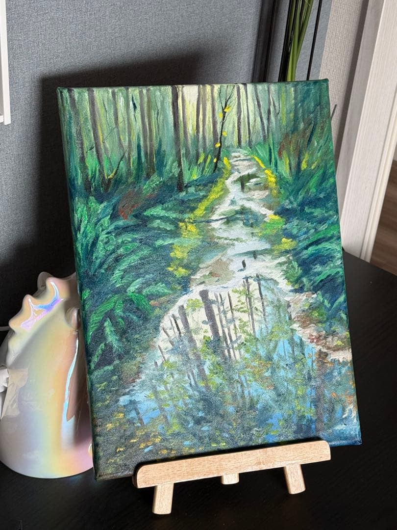 「林間倒影」　手描き　油絵　風景画　原画　油彩画