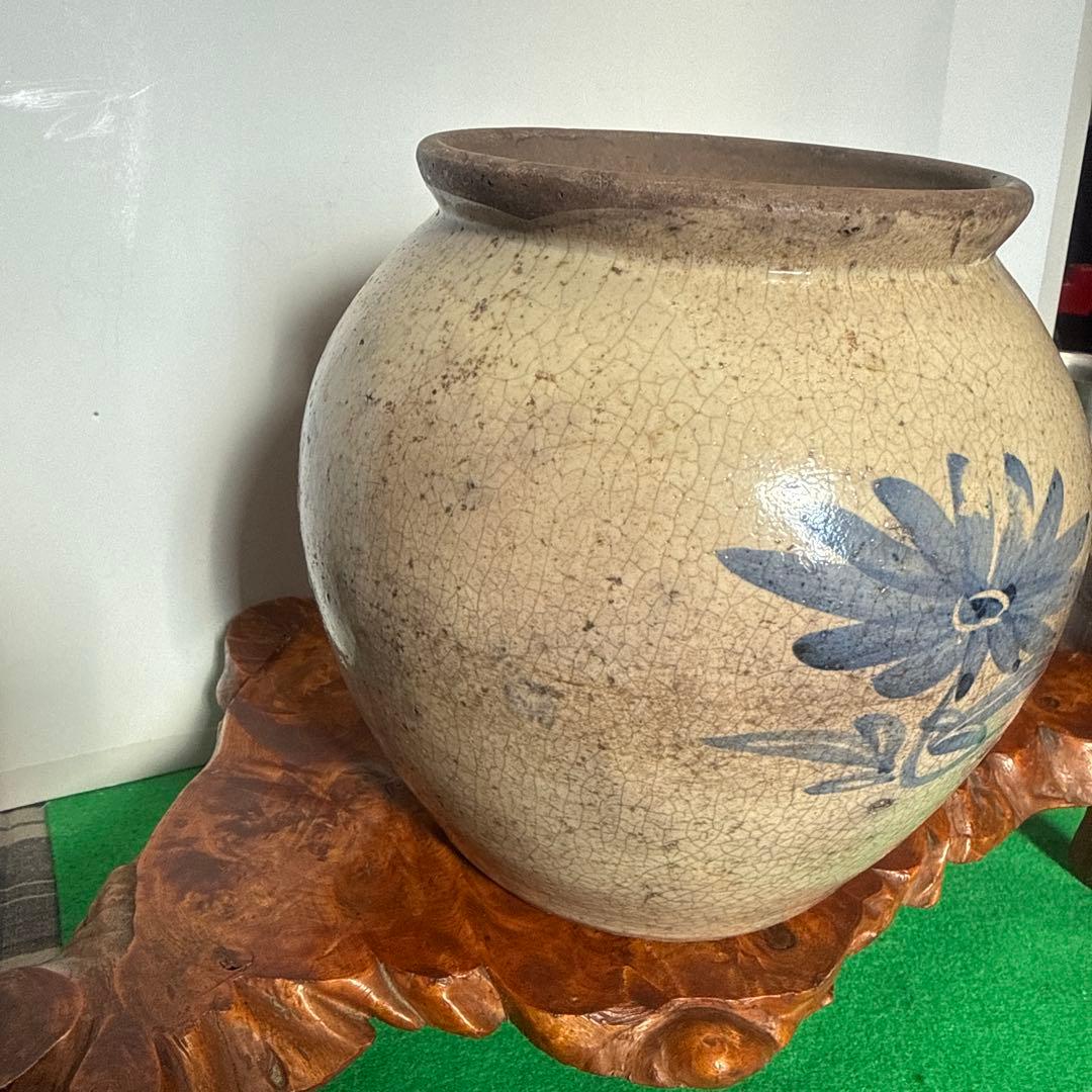 朝鮮古陶磁李(染付)朝青花模様の壺レア