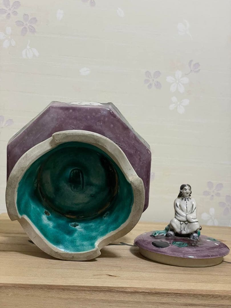 京焼 平安鉄泉 うさぎ図人物細工 香炉 共箱 茶道具
