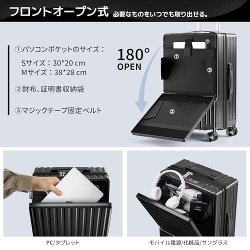 スーツケース フロントオープン 多機能 キャリーケース 機内 Sサイズ