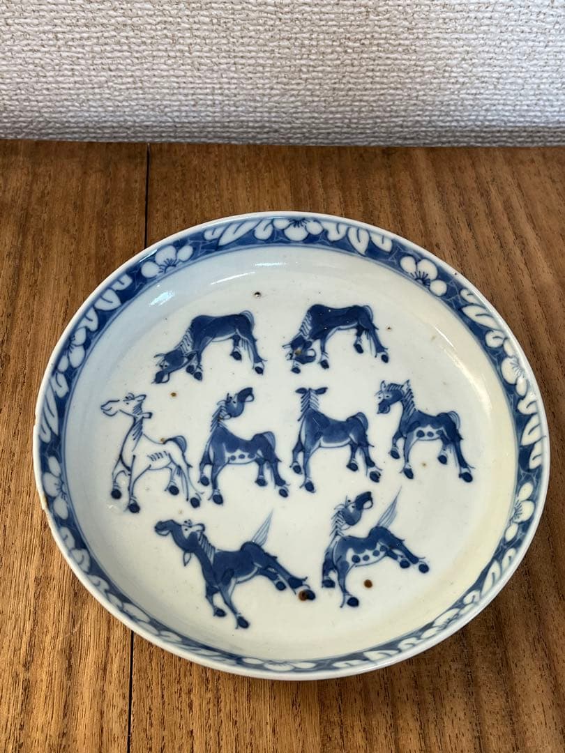 中国古美術 清時代染付 皿 飾皿 馬図 在銘 若深珍藏 唐物