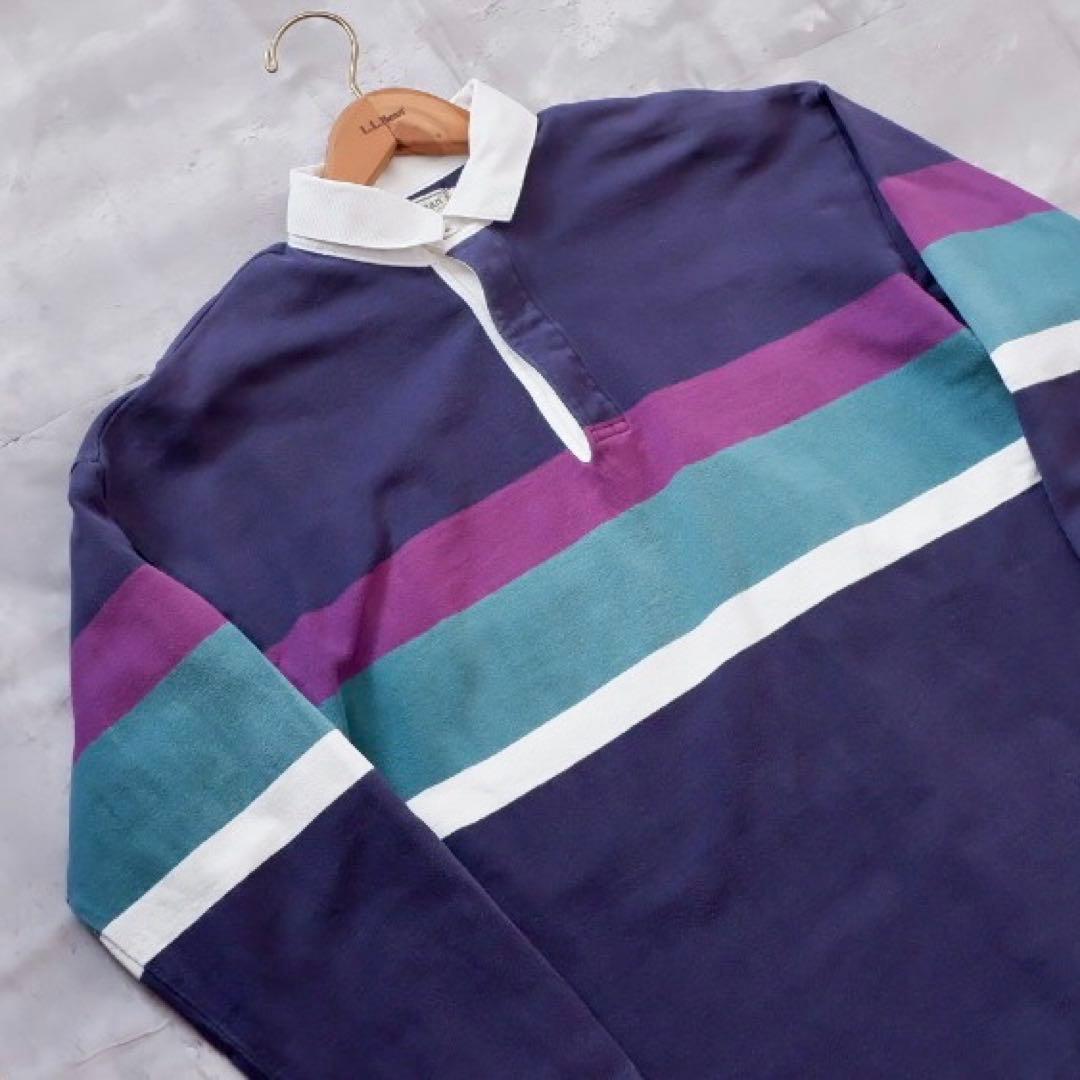 USA製！80s 90s エルエルビーン 長袖ラガーシャツ ポロシャツ ボーダー