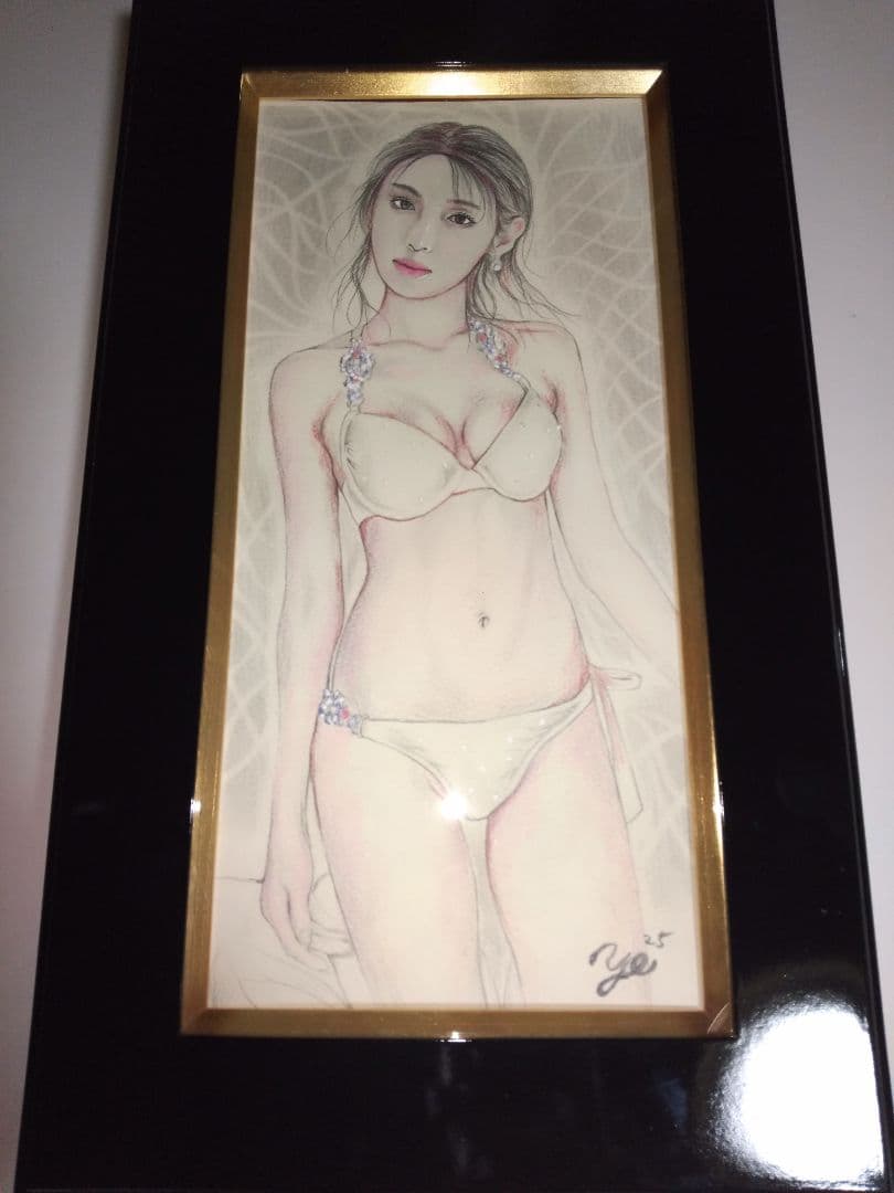 裸婦、美人画、絵画、水着C山本英二、真作、肉筆、高級額縁、高塚省吾、森本草介。