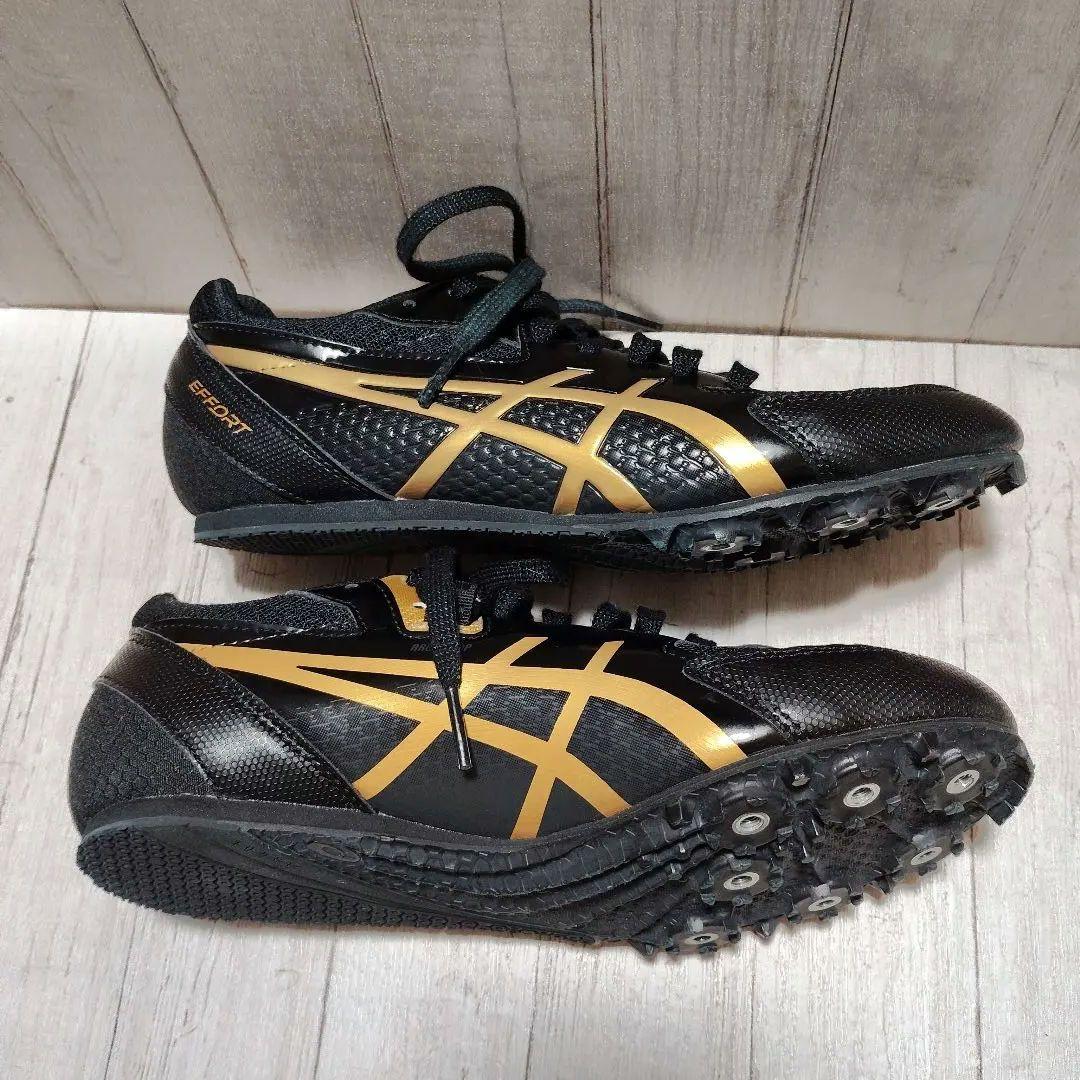 美品　アシックス スパイク　陸上競技　シューズ 黒/金　24.5cm asics