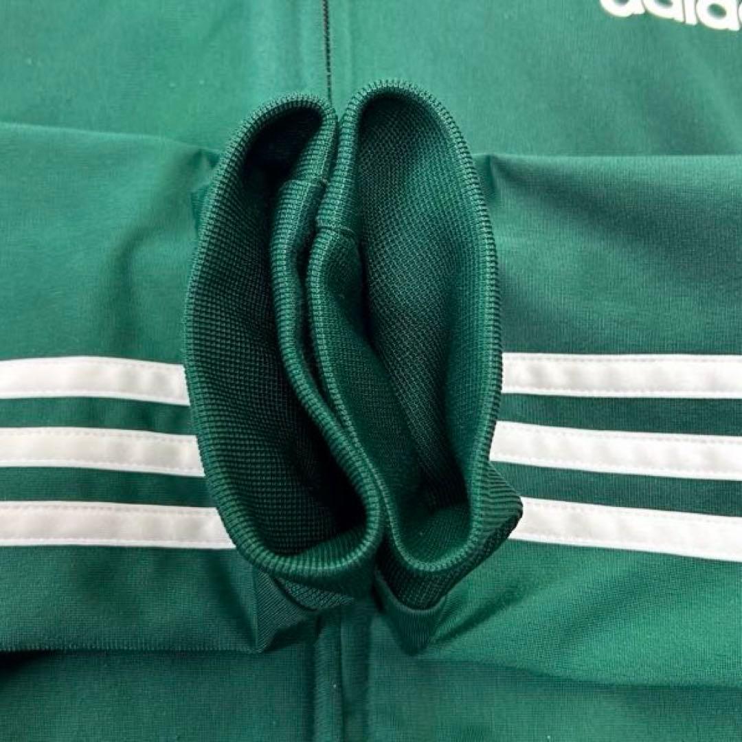 adidas フルジップトラックジャケット 緑色に白３本ライン Oサイズ