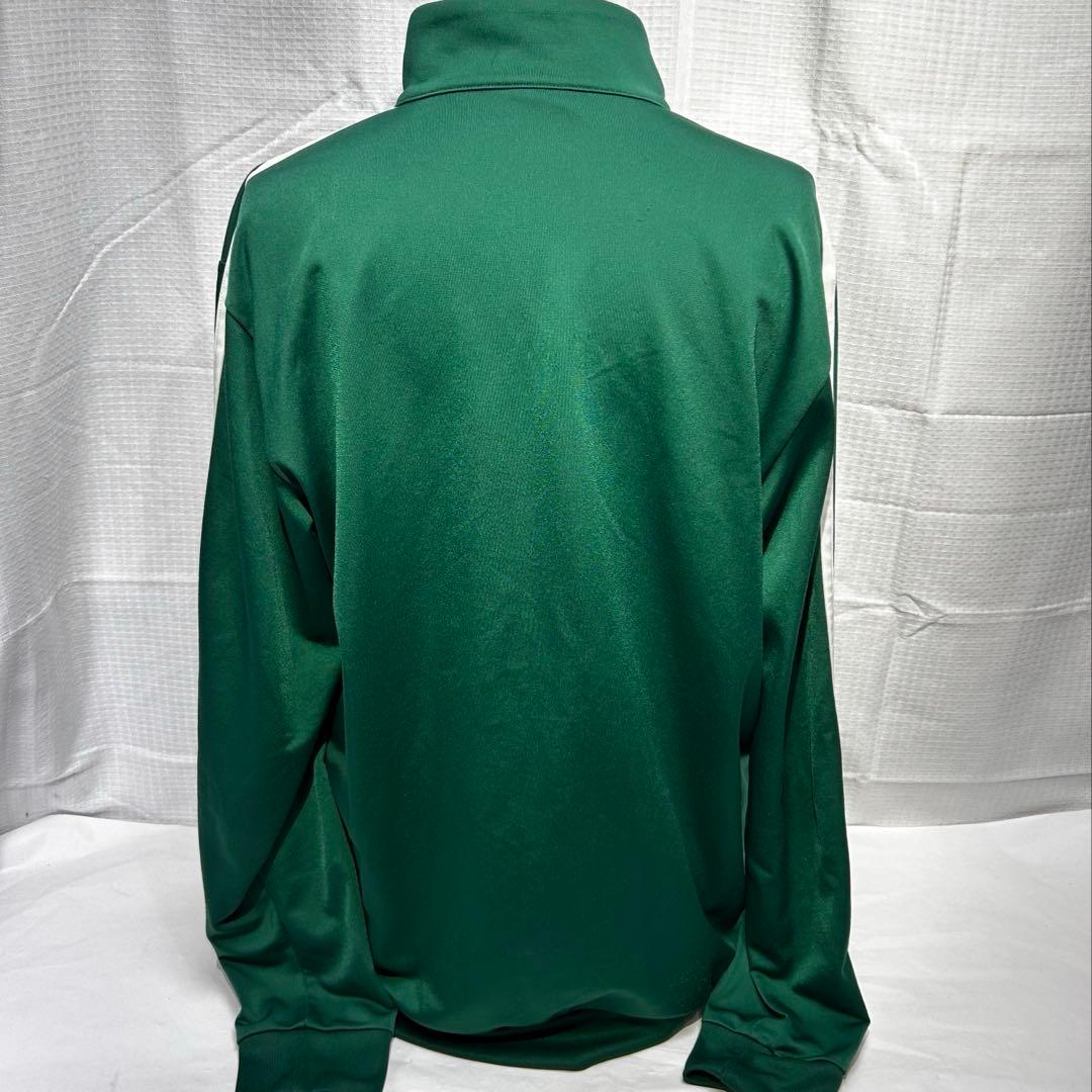 adidas フルジップトラックジャケット 緑色に白３本ライン Oサイズ