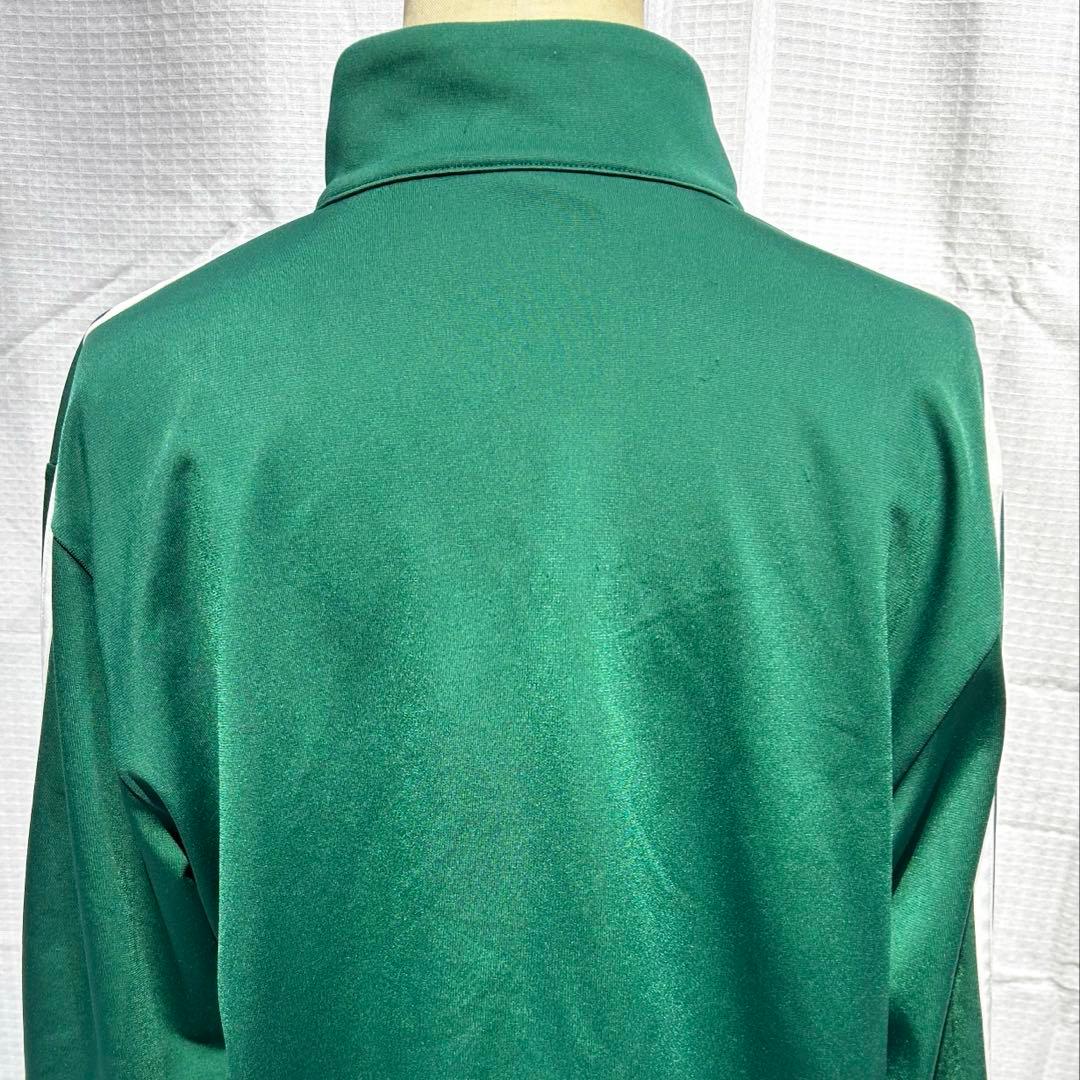 adidas フルジップトラックジャケット 緑色に白３本ライン Oサイズ