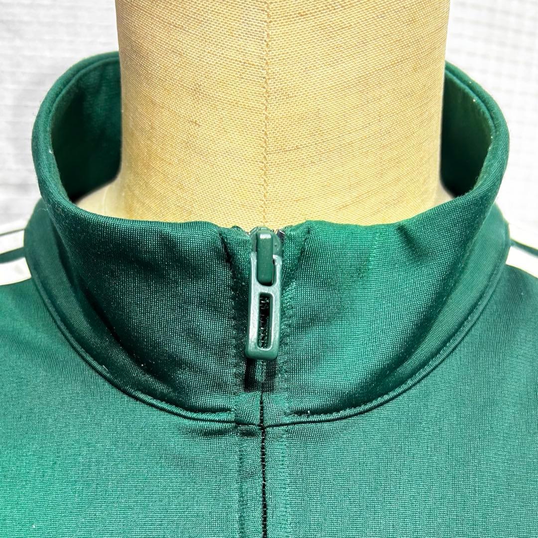 adidas フルジップトラックジャケット 緑色に白３本ライン Oサイズ