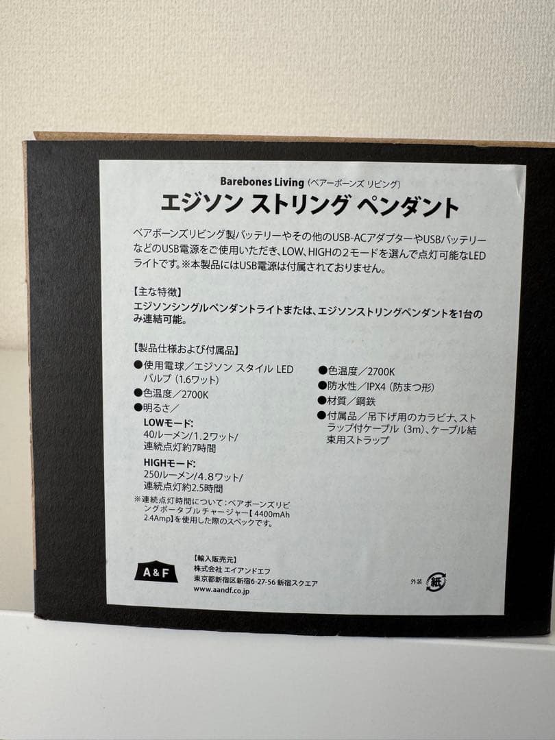 【正規品新品未使用】Barebones Livingエジソンストリングペンダント