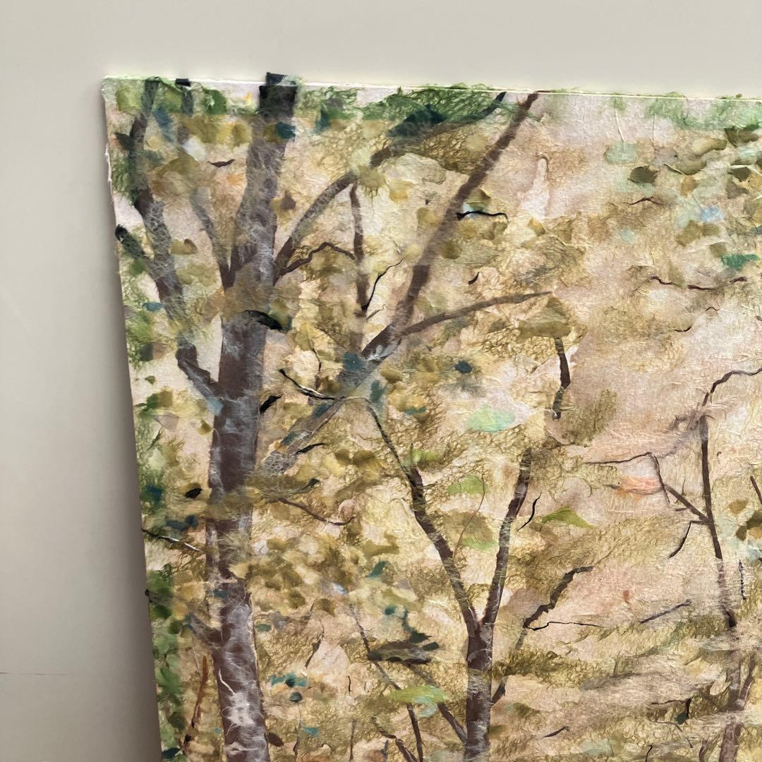 和紙ちぎり絵 原画「白樺の森」風景画 手作り アート 作品 立掛け