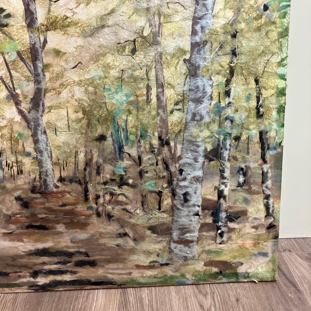 和紙ちぎり絵 原画「白樺の森」風景画 手作り アート 作品 立掛け