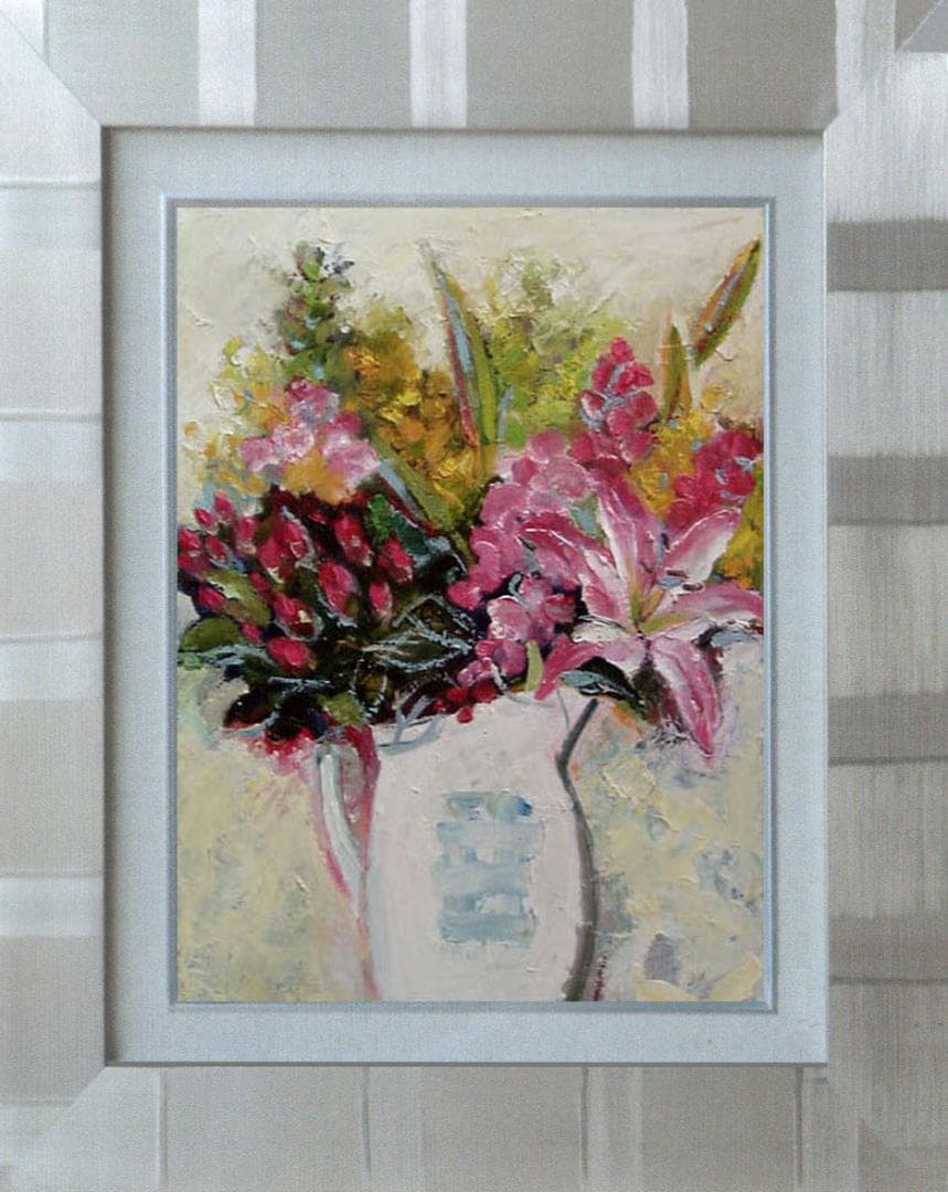 油絵 菅家令子 絵 絵画 インテリア 額付(黒) uF6-112302 花