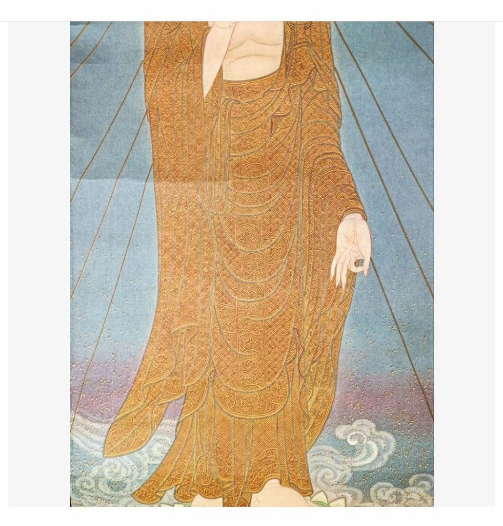 レア 開運 厄除け◎ 蓮の花に立つ弥陀如来像 掛け軸 和室 仏教 禅 極楽浄土