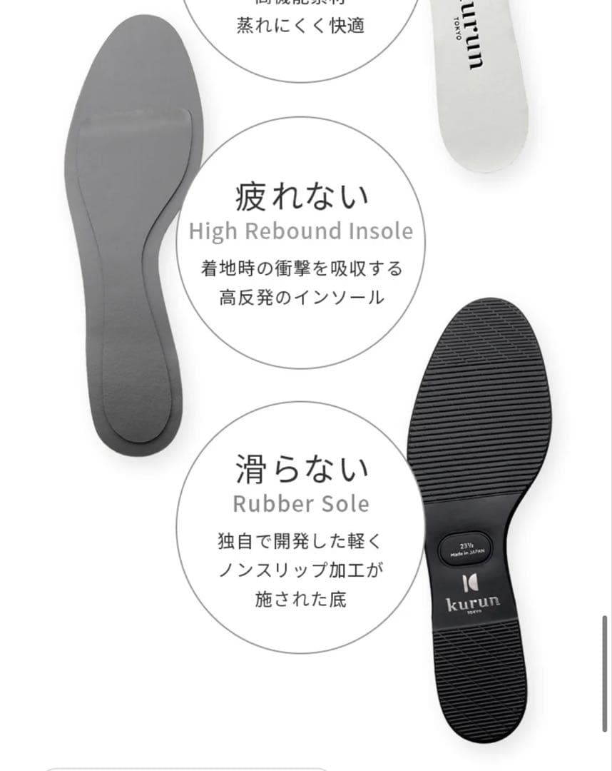 kurun TOKYO クルン グレー 本革 パンプス23cm 防水 スムース