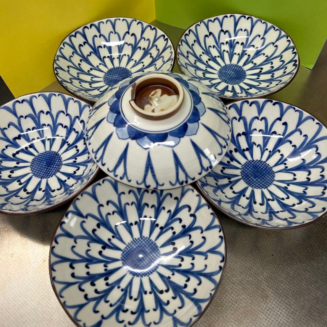 京焼・清水焼 高木岩華　岩華窯　菊割　平鉢　6客セット