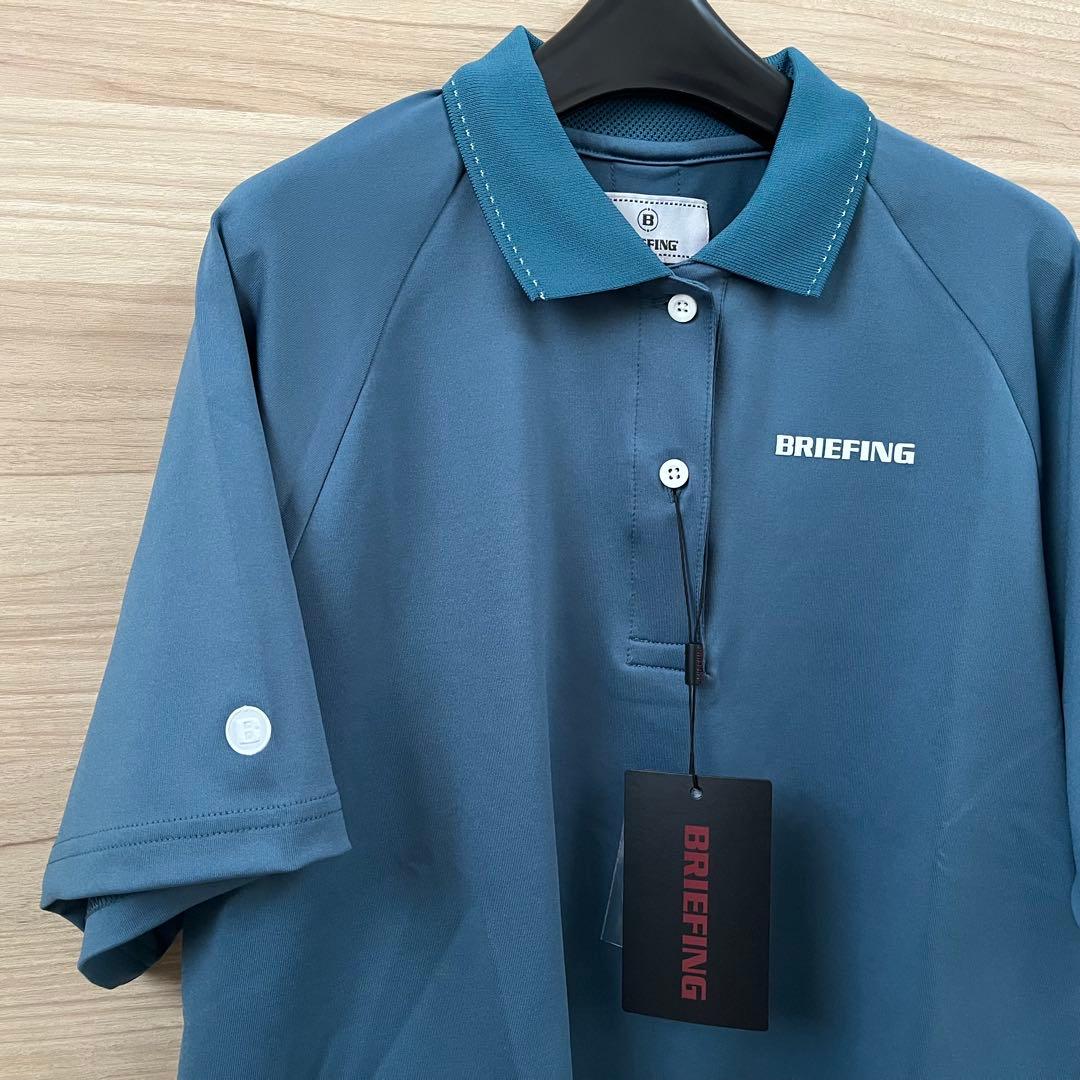 新品★レディースS バックロゴラインポロシャツ BRIEFING ターコイズ×白