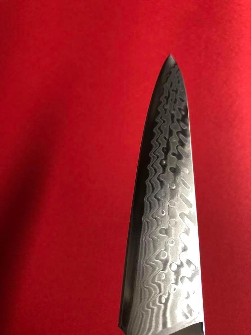 V金10号67層ダマスカスペティナイフ130mm オリーブウッド柄