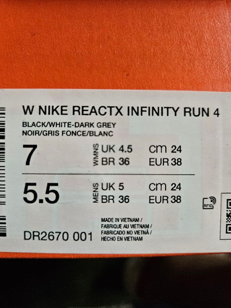 未使用❕W ナイキ REACTX INFINITY RUN 4 24cm