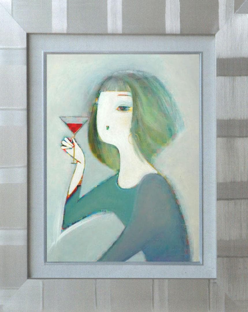 油絵 絵 絵画インテリア 額付(青緑＋金色の枠) F6-050313 人物女性像