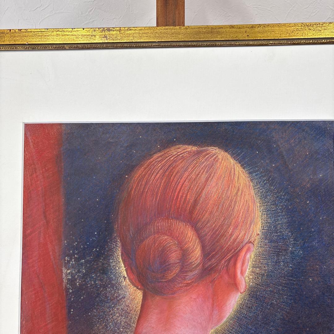 画家　串田都美雄　色鉛筆　水彩画 後ろ姿の女性 A4サイズ