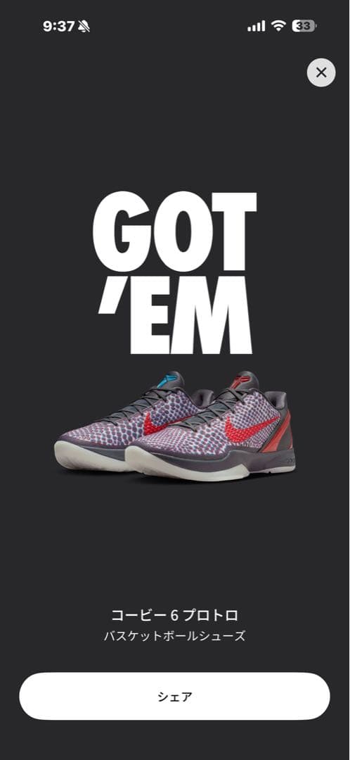 シューズ(男性用) Nike Kobe 6 Protro 3D 27cm