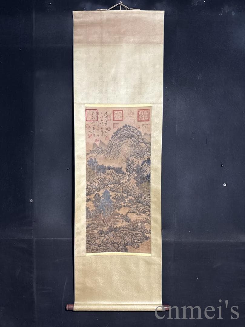 中国古美術『范寛款 山水画』絹布 在銘 三尺中堂画 掛軸 表装済 北宋様式 模写