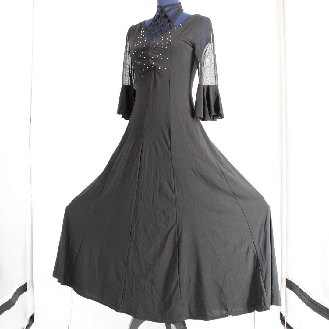 【美品 社交ダンス衣装】ワンピース ドレス 黒 無地 シンプル 単色