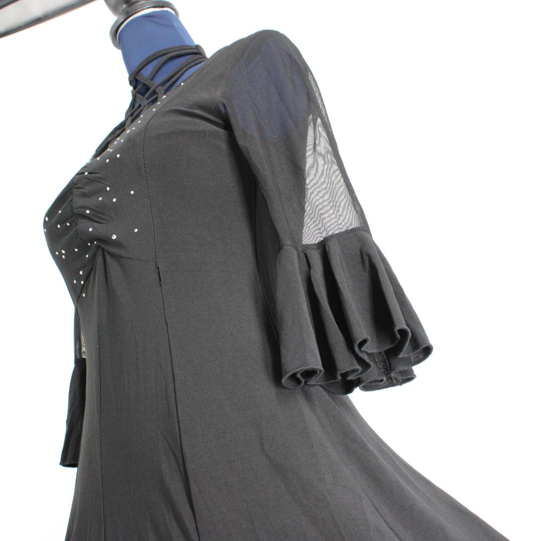 【美品 社交ダンス衣装】ワンピース ドレス 黒 無地 シンプル 単色
