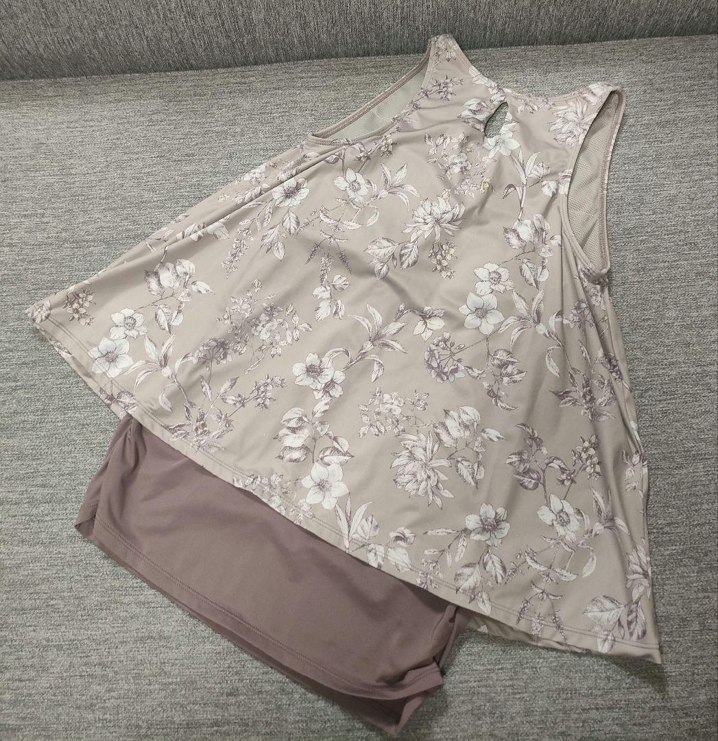 ③SUKALAスカーラ 花柄フレア タンクトップ S モカピンク
