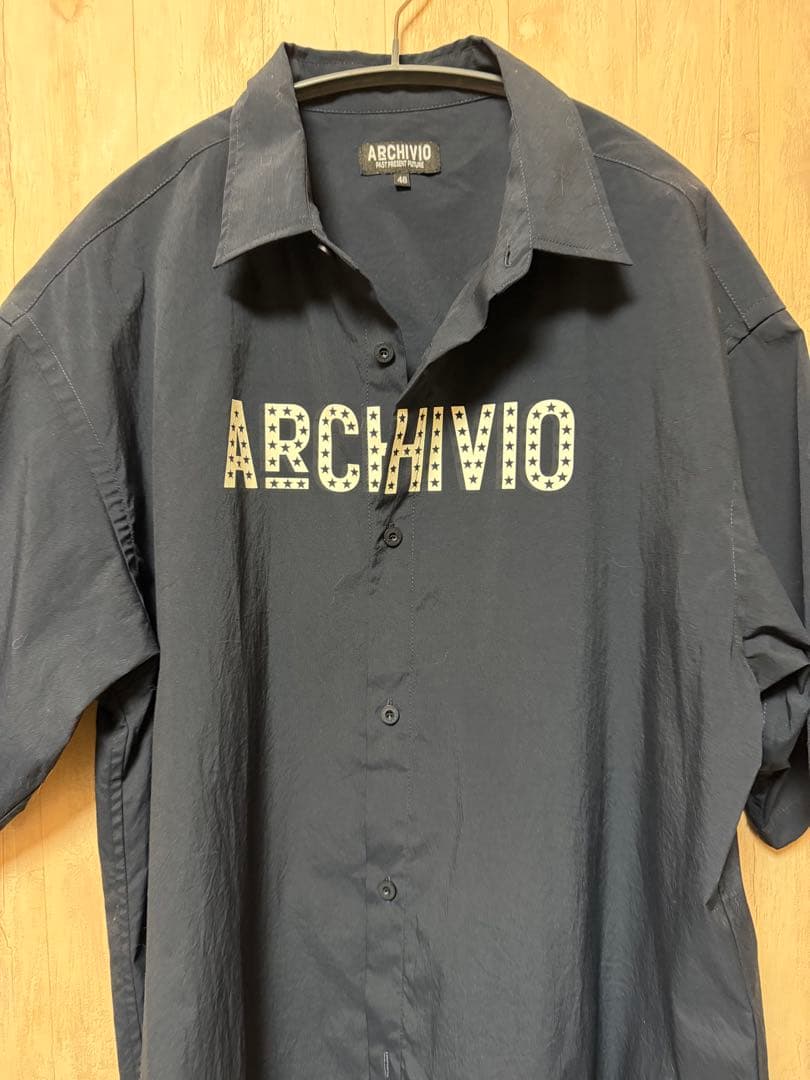 【撥水・高機能】archivio アルチビオ 星柄ロゴ 半袖シャツ 48（L）