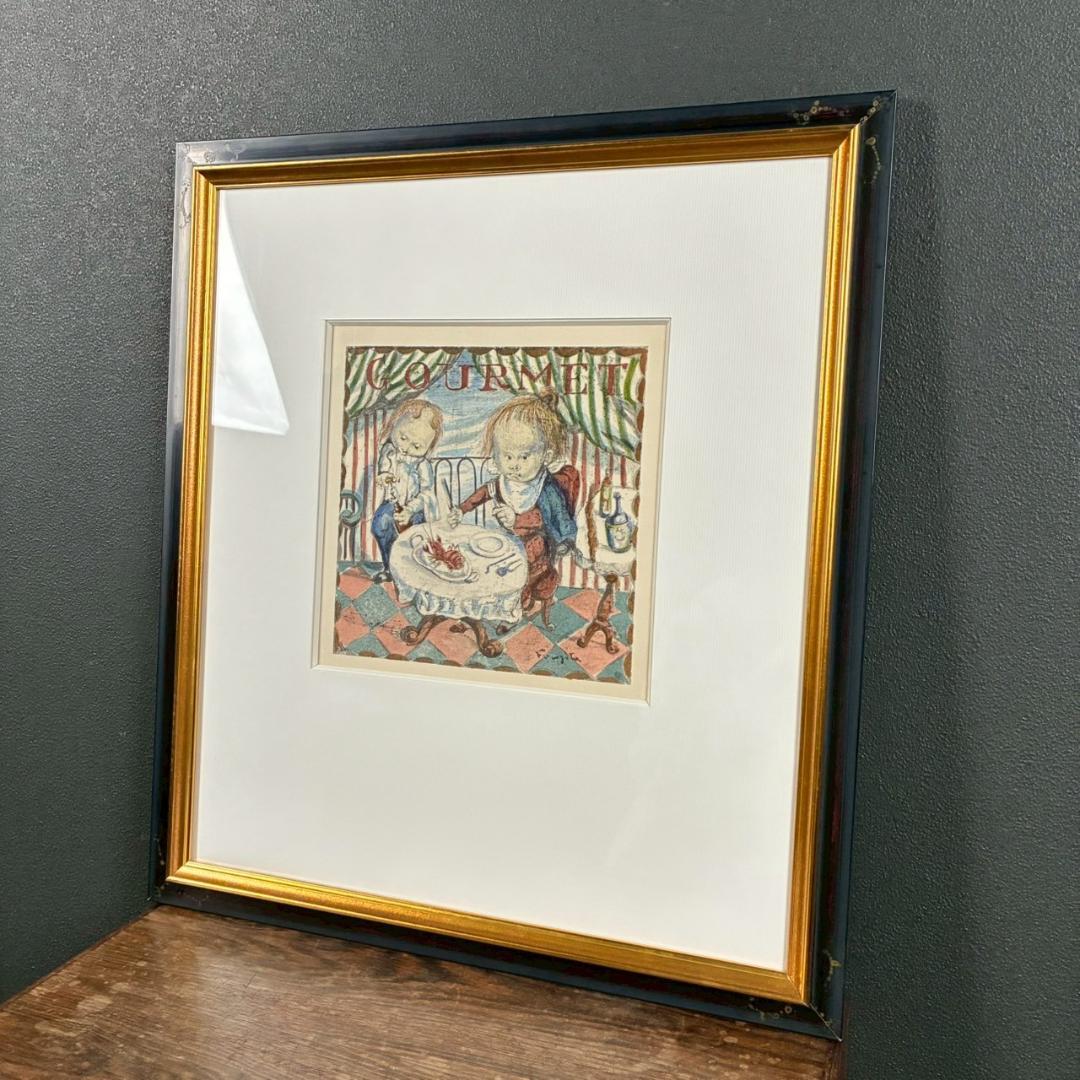 美品 藤田嗣治「グルメ」（挿画詩集「四十雀」より）リトグラフ レオナール藤田